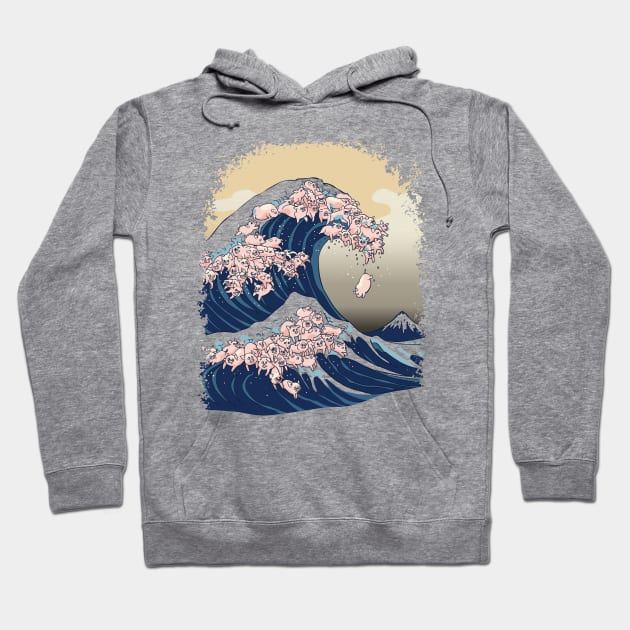 The Great Wave of Pigs Hoodie by huebucket